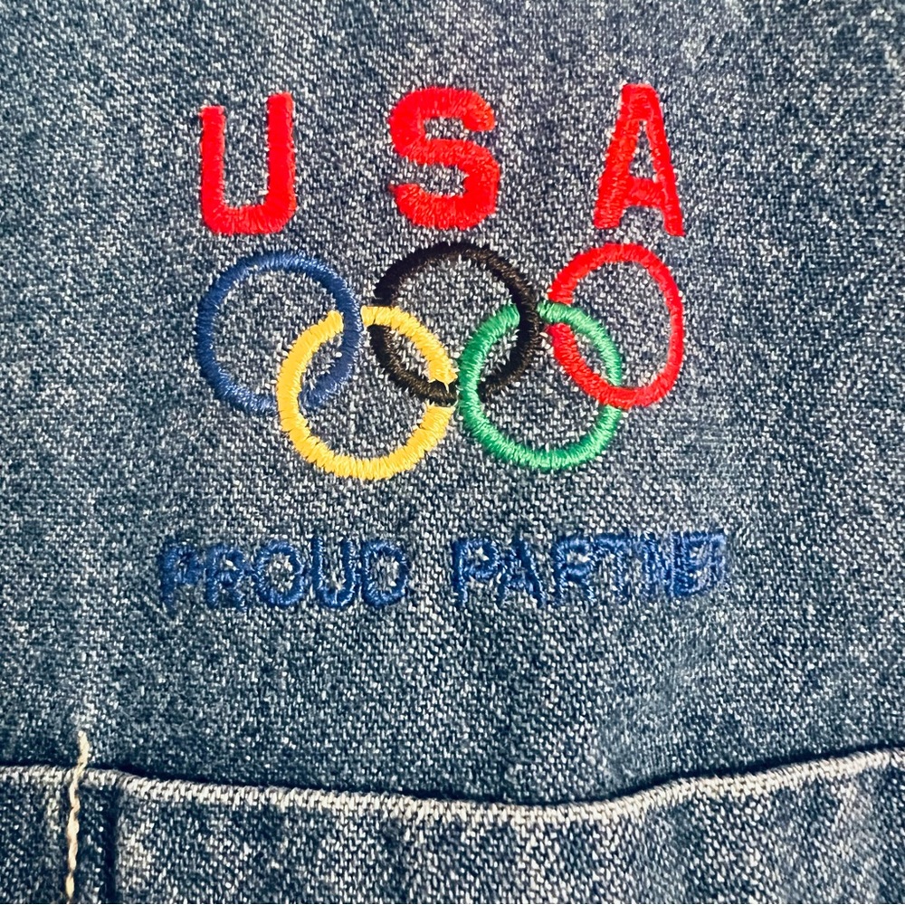 Vintage U.S. Olympics Swingster AT&T Proud Sponsor Men's Blue Denim Shirt XL - Picture 3 of 8